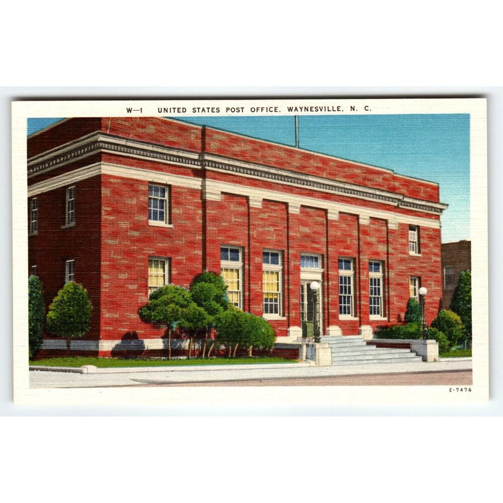 Vintage Postcard W-1 U.S. Post Office Waynesville NC Asheville Post Card Co E-74